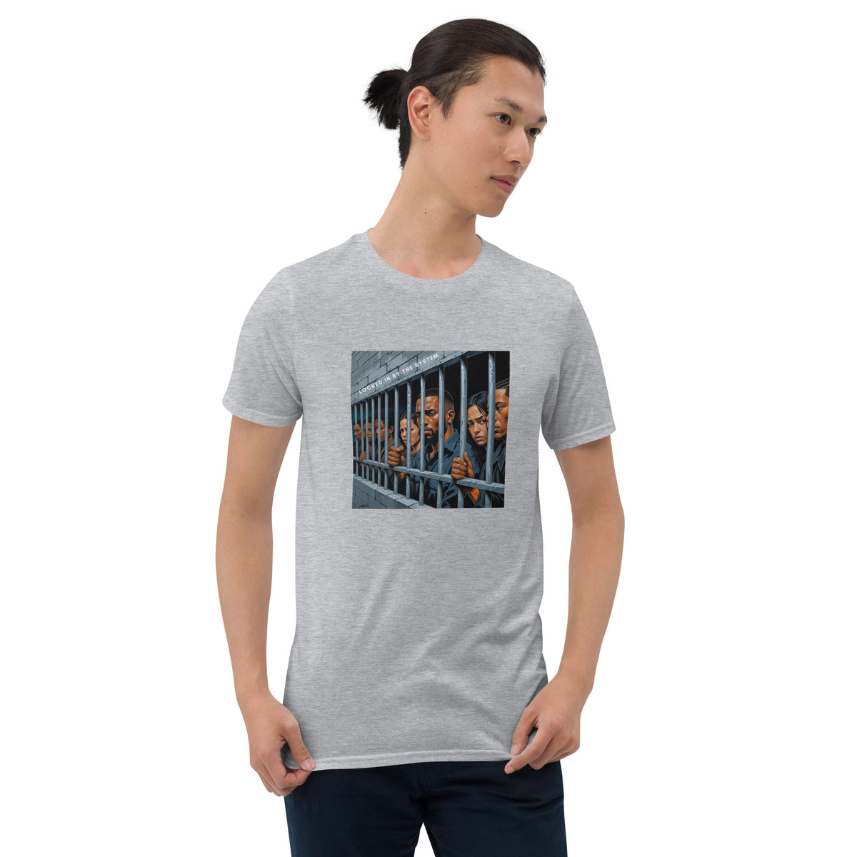 Heather gray graphic t-shirt with a square photo print on the front