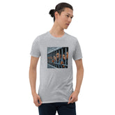 Heather gray graphic t-shirt with a square photo print on the front