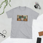 Heather gray graphic T-shirt with centered photo print on the front