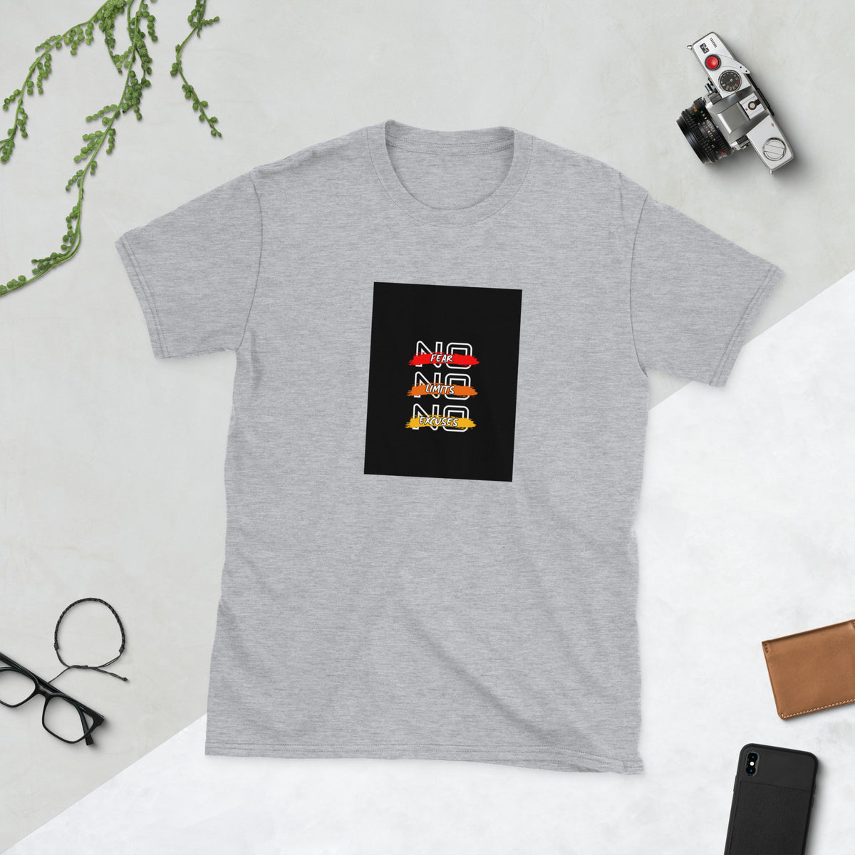 Heather gray crewneck graphic tee with black square front print
