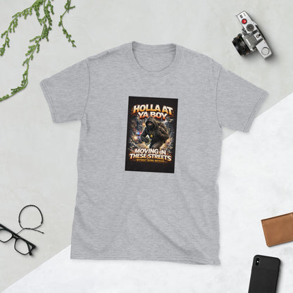 Heather gray graphic streetwear tee with front square cat print