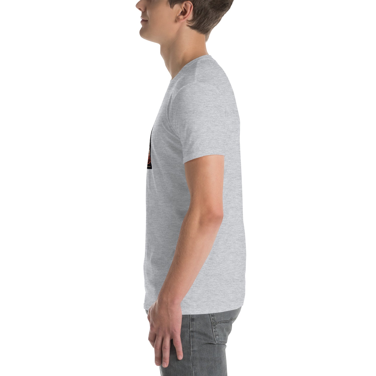 Unisex short-sleeve T-shirt, heather gray—side view