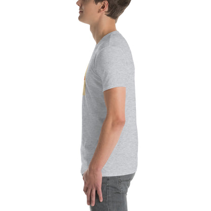 America Is A Scam unisex T-shirt heather grey, seitliche Ansicht von vorne