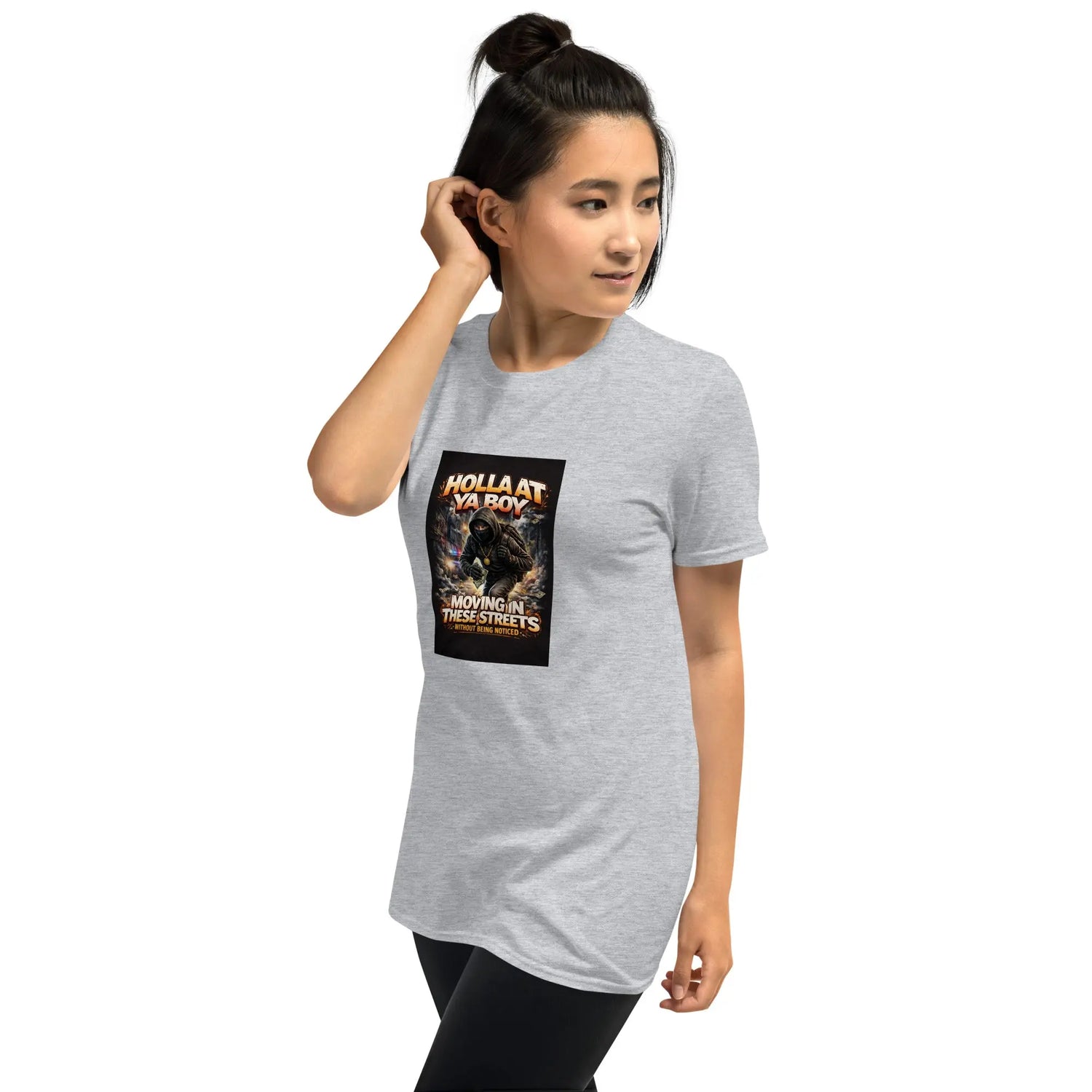 Unisex T-Shirt in Grau, Frontmotiv mittig mit quadratischem Grafikprint
