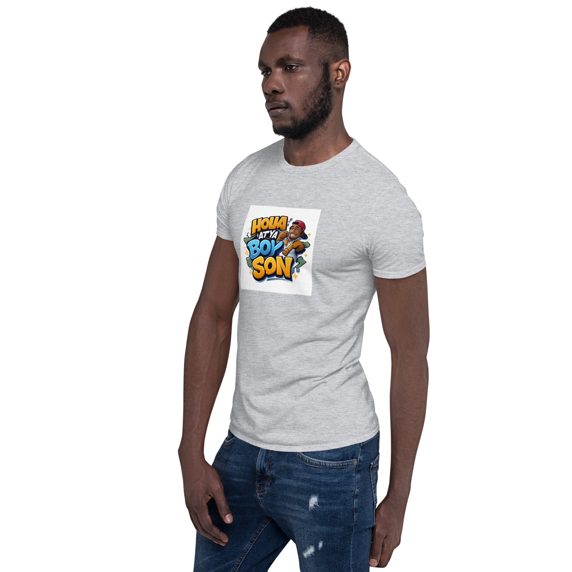 Holla At Ya Boy Son unisex T-shirt, heather grau, Motivprint in Seitenansicht
