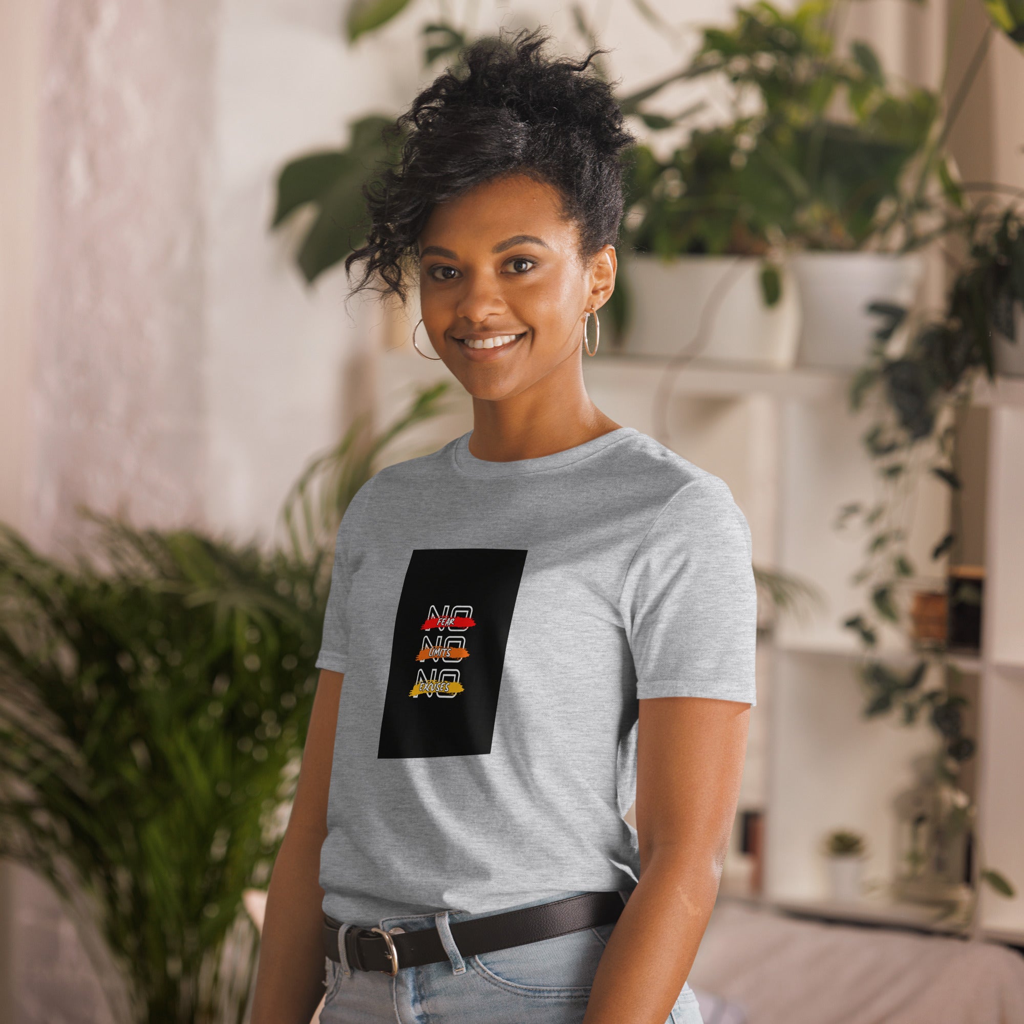 Heather grey crew-neck unisex T-shirt with front square logo print