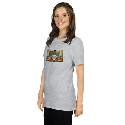 Sport grey unisex short-sleeve T-shirt with front photo graphic