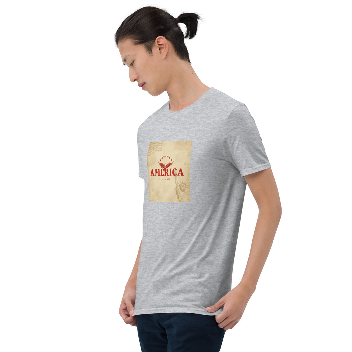 MIS Apparel heather gray crew-neck T-shirt with square chest graphic