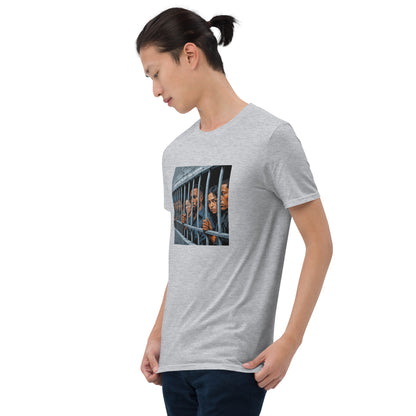 Heather gray graphic t-shirt with front square photo print in close view