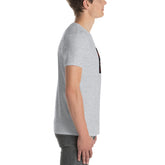 Heather gray unisex short-sleeve T-shirt, angled side view