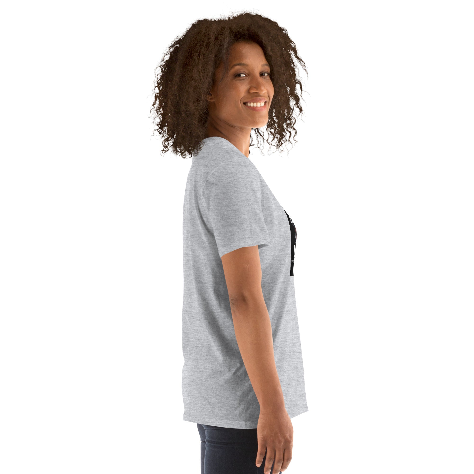 Heather grey unisex short-sleeve T-shirt, side view