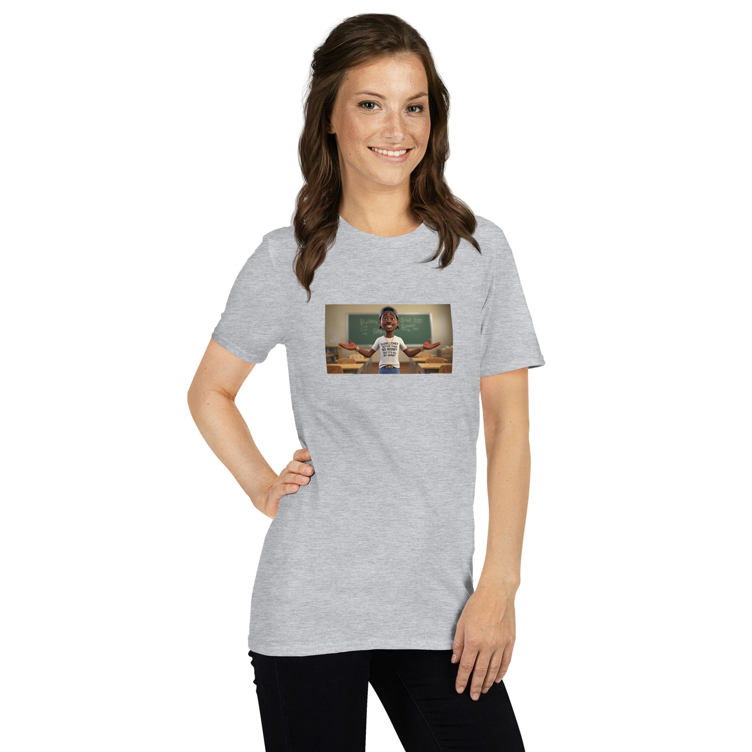 Unisex-T-Shirt heather grey mit Frontdruck, Rundhalsausschnitt