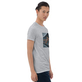 Heather gray graphic t-shirt front view with square photo print centered