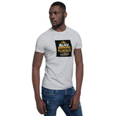 Unisex short-sleeve t-shirt in heather gray with black square center chest graphic