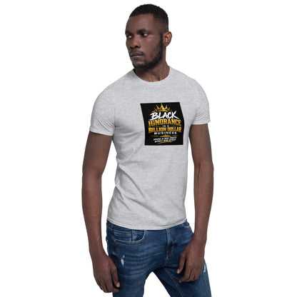 Unisex short-sleeve t-shirt in heather gray with black square center chest graphic