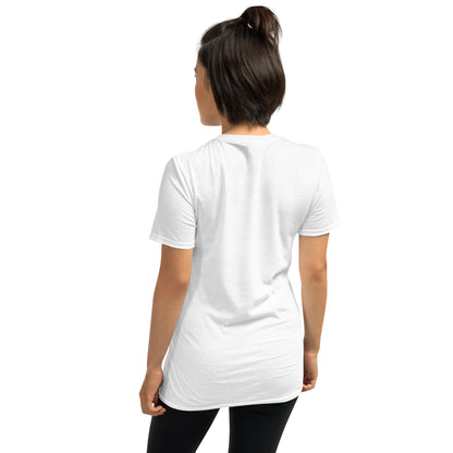 White unisex T-shirt back view with short sleeves and crew neck