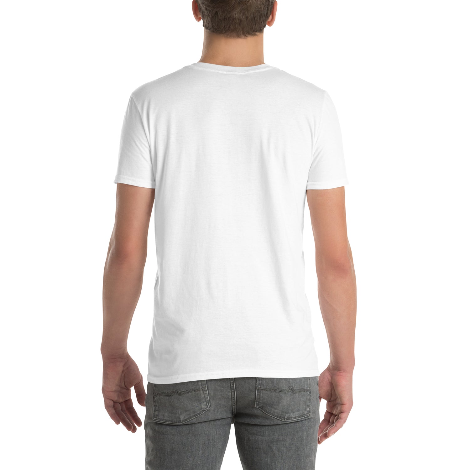 Unisex T-shirt in white, back view; crew neck and short sleeves