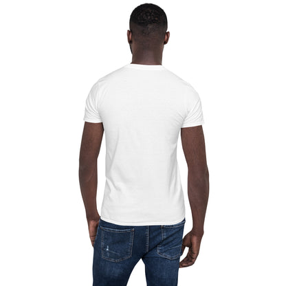 White unisex crew-neck T-shirt, back view, short sleeves