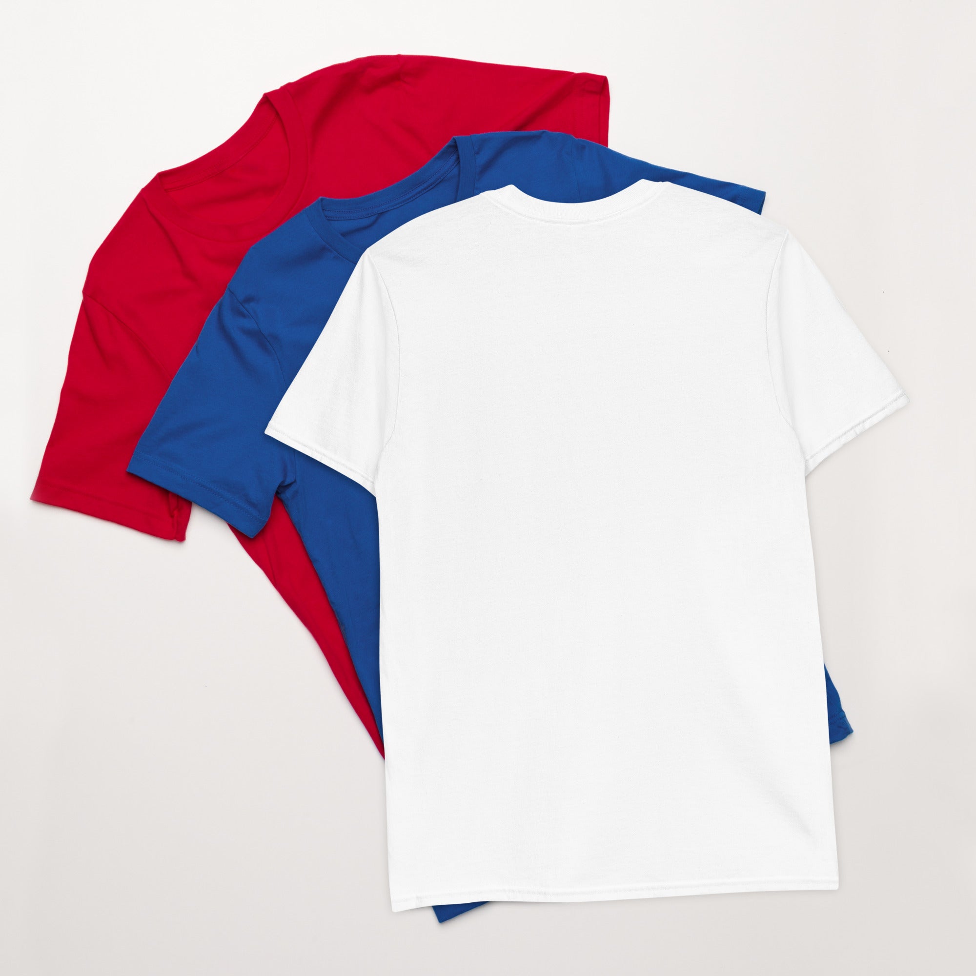 White short-sleeve unisex T-shirt, plain back with crew neck