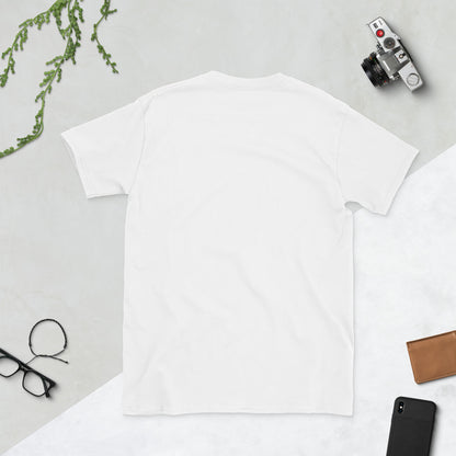 White unisex short-sleeve T-shirt, back view, plain/no print