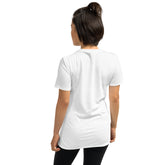 Unisex white t-shirt, back view; plain fabric no visible back print