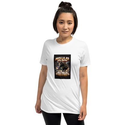 White unisex T-shirt with centered front square artwork graphic
