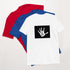 Unisex short-sleeve T-shirt, white with black box graphic of white handprint