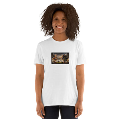 White crewneck T-shirt with square street graphic print on chest