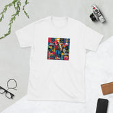 MIS Apparel streetwear graphic tee, white, front colorful comic-style square print