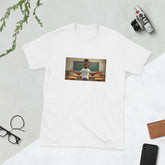 White short-sleeve graphic tee with centered photo-style print