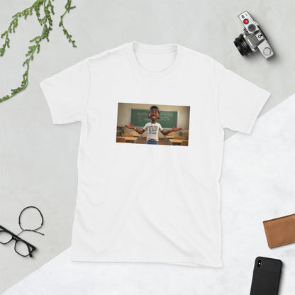 White short-sleeve graphic tee with centered photo-style print