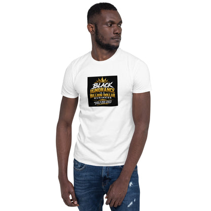White unisex short-sleeve T-shirt with black square front graphic print