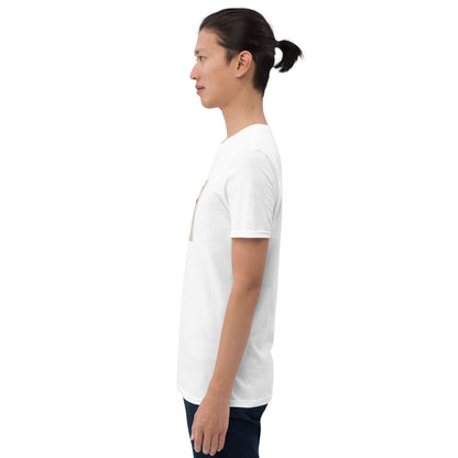 White T-shirt side profile, crew neck and short sleeves
