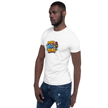 Holla At Ya Boy Son T-shirt unissex, manga curta, cor branca, estampa frontal visível