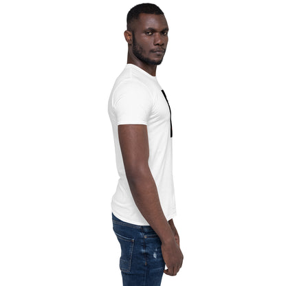 White unisex crew-neck T-shirt side profile, short sleeves