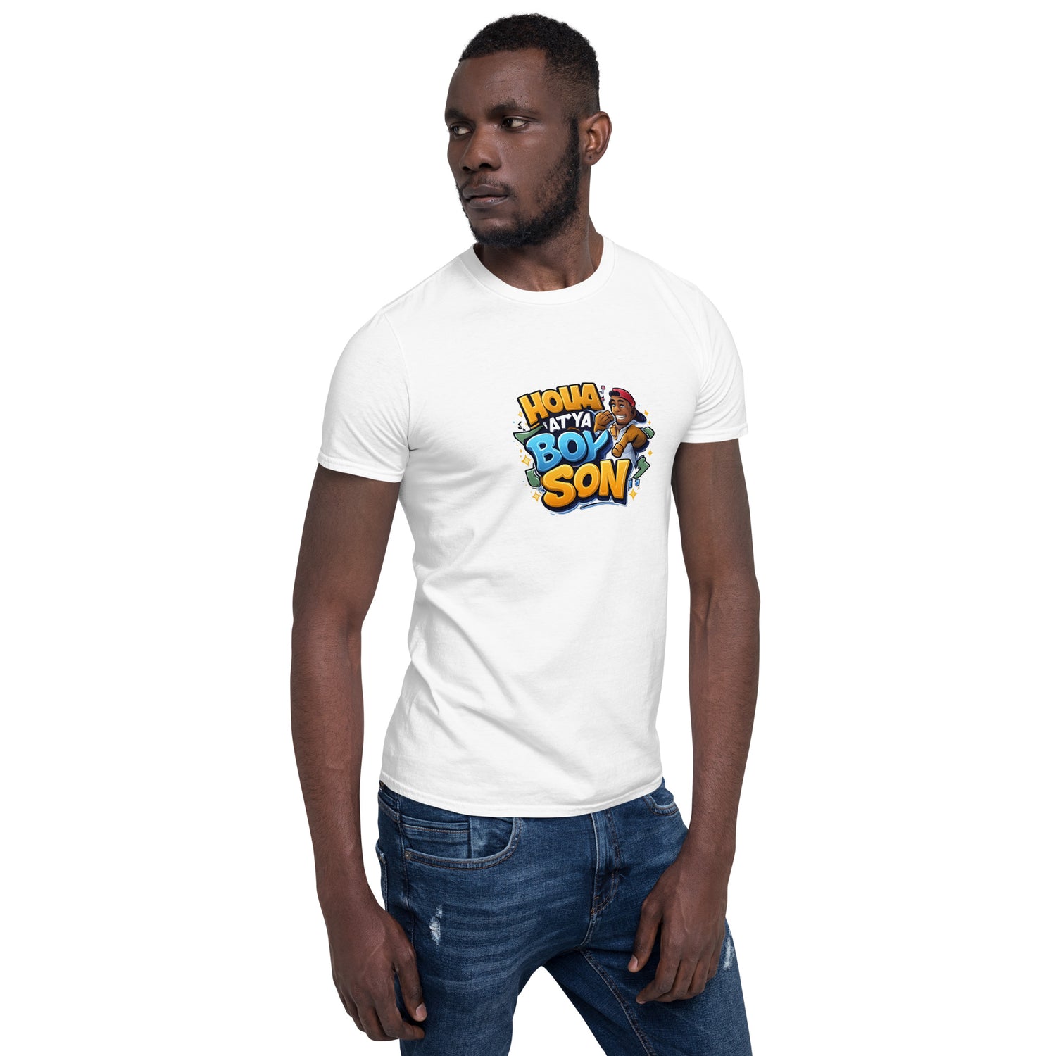 Holla At Ya Boy Son T-shirt unissex, cor branca, estampa frontal central