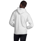 Light gray unisex hoodie from back view with hood and kangaroo pocket