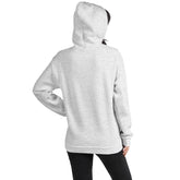 Unisex heather gray hoodie back view with hood and kangaroo pocket