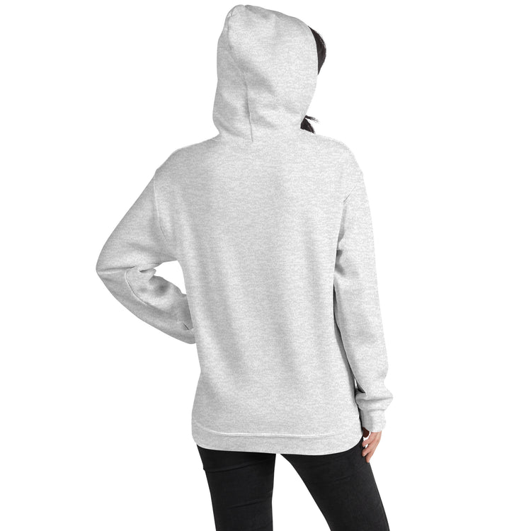 Unisex heather gray hoodie back view with hood and kangaroo pocket