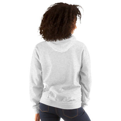 Felpa unisex grigio chiaro vista posteriore con cappuccio e bordo elastico su polsini e vita