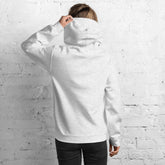 Light gray unisex hoodie, back view, with drawstring hood and kangaroo pocket