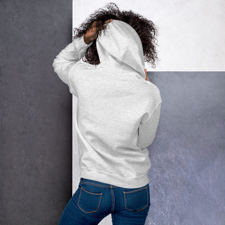 Light gray heather unisex hoodie back view with hood and kangaroo pocket