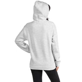 Light heather gray unisex streetwear hoodie, hooded back view with kangaroo pocket