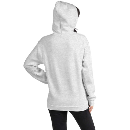 Light heather gray unisex streetwear hoodie, hooded back view with kangaroo pocket