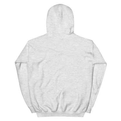 Light gray hoodie sweatshirt back view with hood and kangaroo pocket.