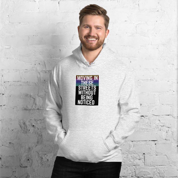 Unisex hoodie, light gray, front graphic print and drawstring hood with kangaroo pocket.
