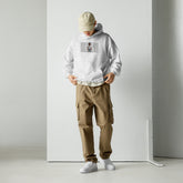 Unisex hoodie in heather gray, front graphic print and kangaroo pocket, adjustable hood.