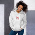 Light gray unisex hoodie with front pocket and small chest heart graphic