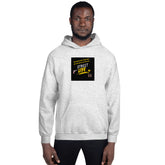 Light gray unisex hoodie with centered chest graphic and hood