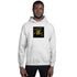 Light gray unisex hoodie with centered chest graphic and hood
